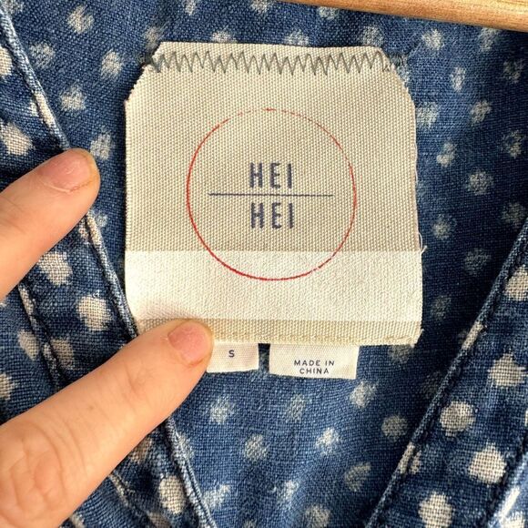 Anthropologie Hei Hei Romper Womens Size 4 Polka Dot Linen Pockets Chambray Boho - Picture 3 of 13